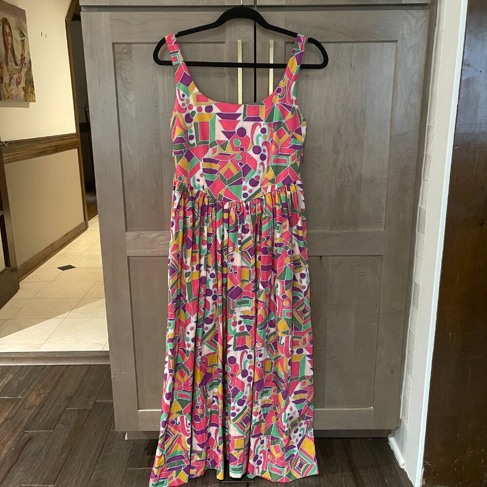 Women's Arista Geometric Cotton Midi-dress in Miro Size Small